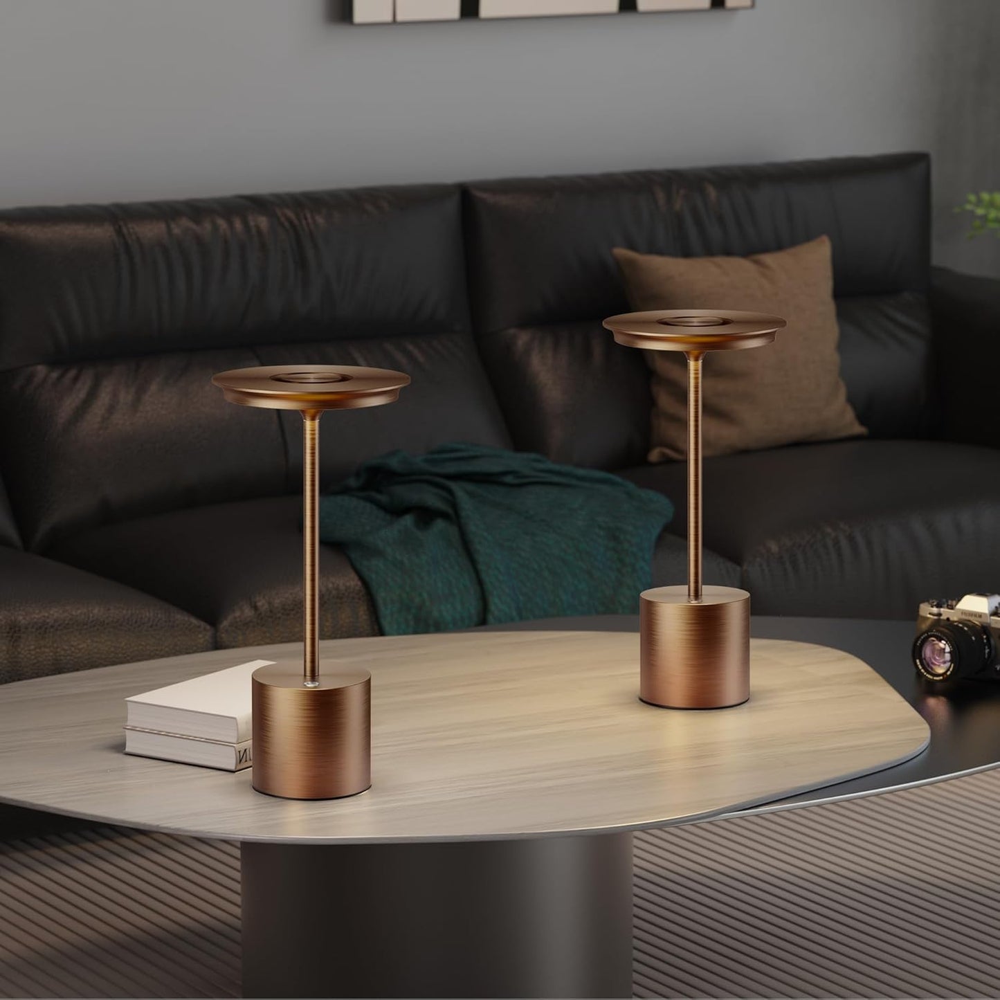 Cordless Table Lamp, Portable Rechargeable 6000mAh Outdoor Table Lamp, 3 Color Stepless Dimming Battery Powered Lamp, LED Table Light for Dinner/Restaurant/Outdoor (Brown)