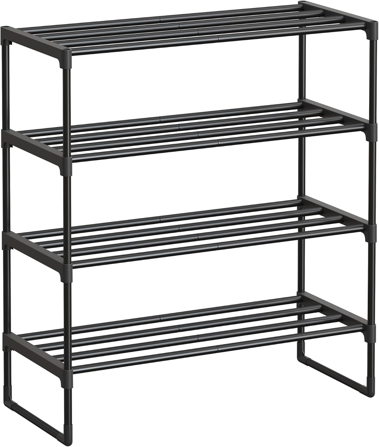 SONGMICS Shoe Rack, 4-Tier Shoe Organizer, Metal Storage Shelf, Upright or Upside Down, for 10-15 Pairs, Stackable, for Entryway, 11.8 x 26.8 x 29.5 Inches, Black ULSA204B01