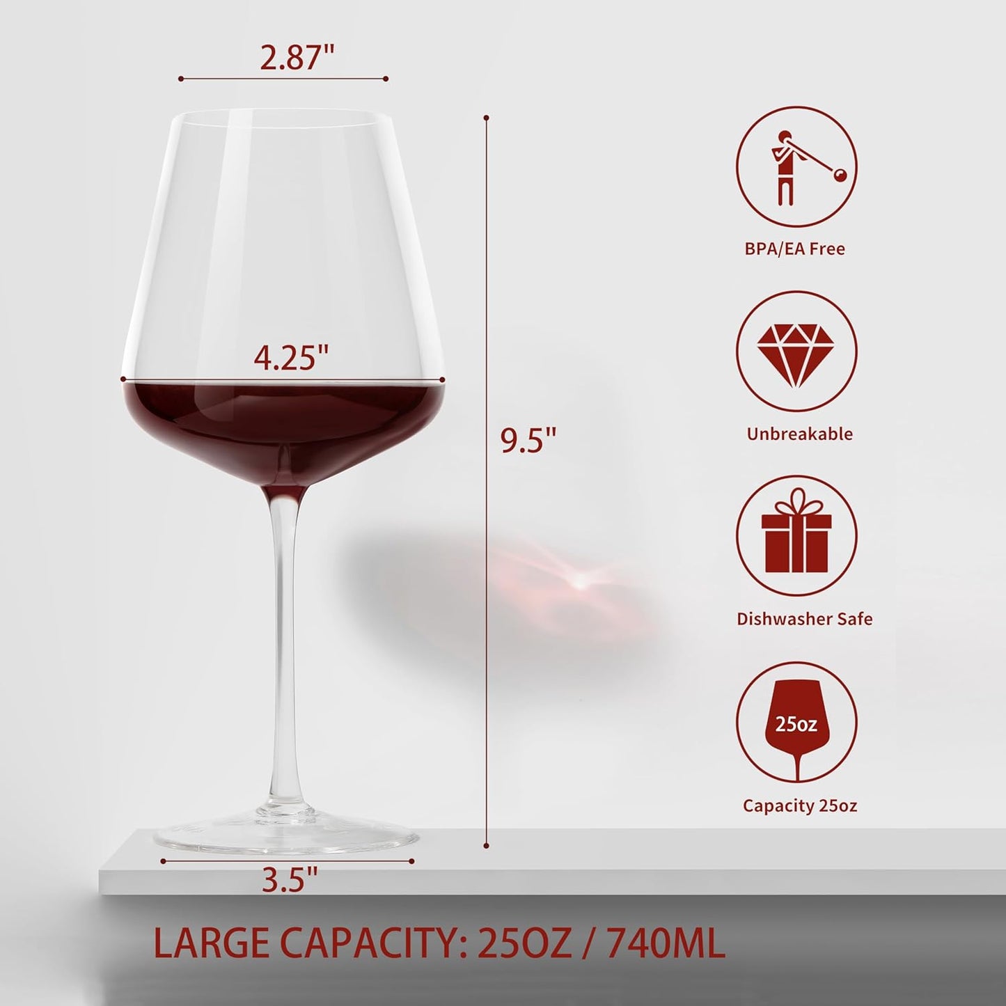 Crystal Wine Glasses Set of 2, Large Wine Glass 25OZ, Hand Blown, White/Red Wine Glasses for Wedding, Anniversary, Christmas