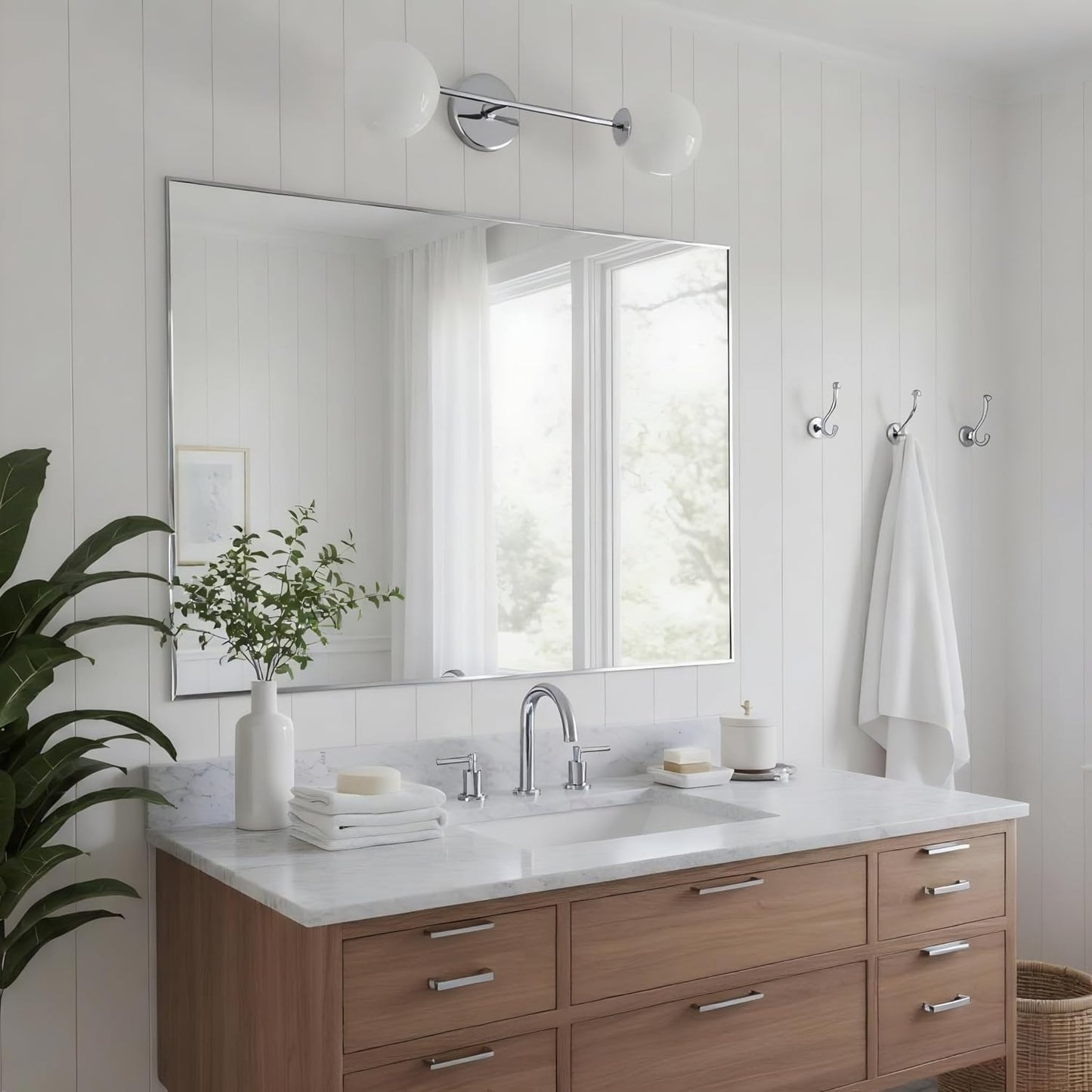 30x40 Inch Nickel Bathroom Mirror for Wall, Aluminum Frame Rectangle Rectangular Vanity Mirror, Modern Large for Bedroom, Living Room, Horizontal or Vertical