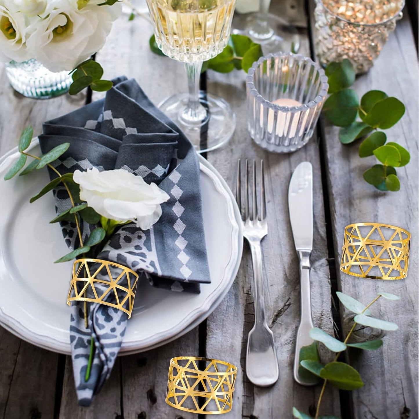 12 Pcs Gold Napkin Rings - Set of 12 Metal Napkin Ring Holders for Party Table Settings