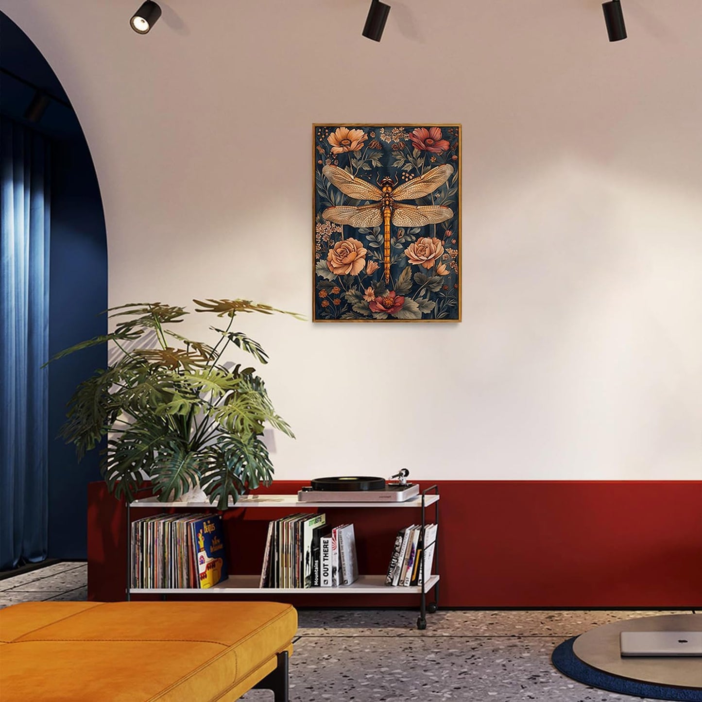 Djmwtb Vintage Dragonfly Framed Wall Art Floral Botanical Canvas Art Prints Flower Pictures Wall Decor Nature Paintings Artwork for Bedroom Living Room 12x16in