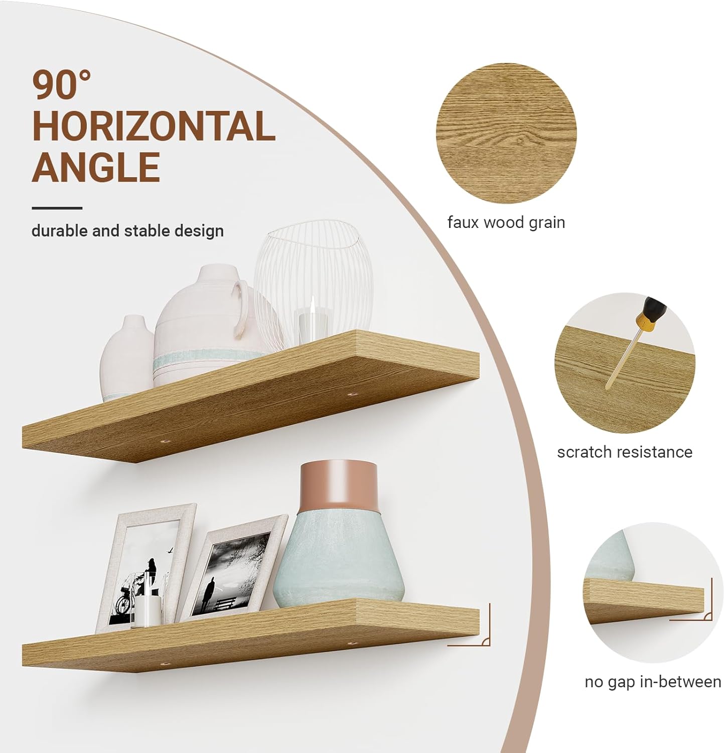 Heimlove 32 Inch Floating Shelves for Wall,Oak 9.3" Deep Floating Shelf Set of 2,Wall Mounted Shelves for Bathroom Bedroom Living Room Kitchen Office,Shelf for Books Storage Room,Home Decor