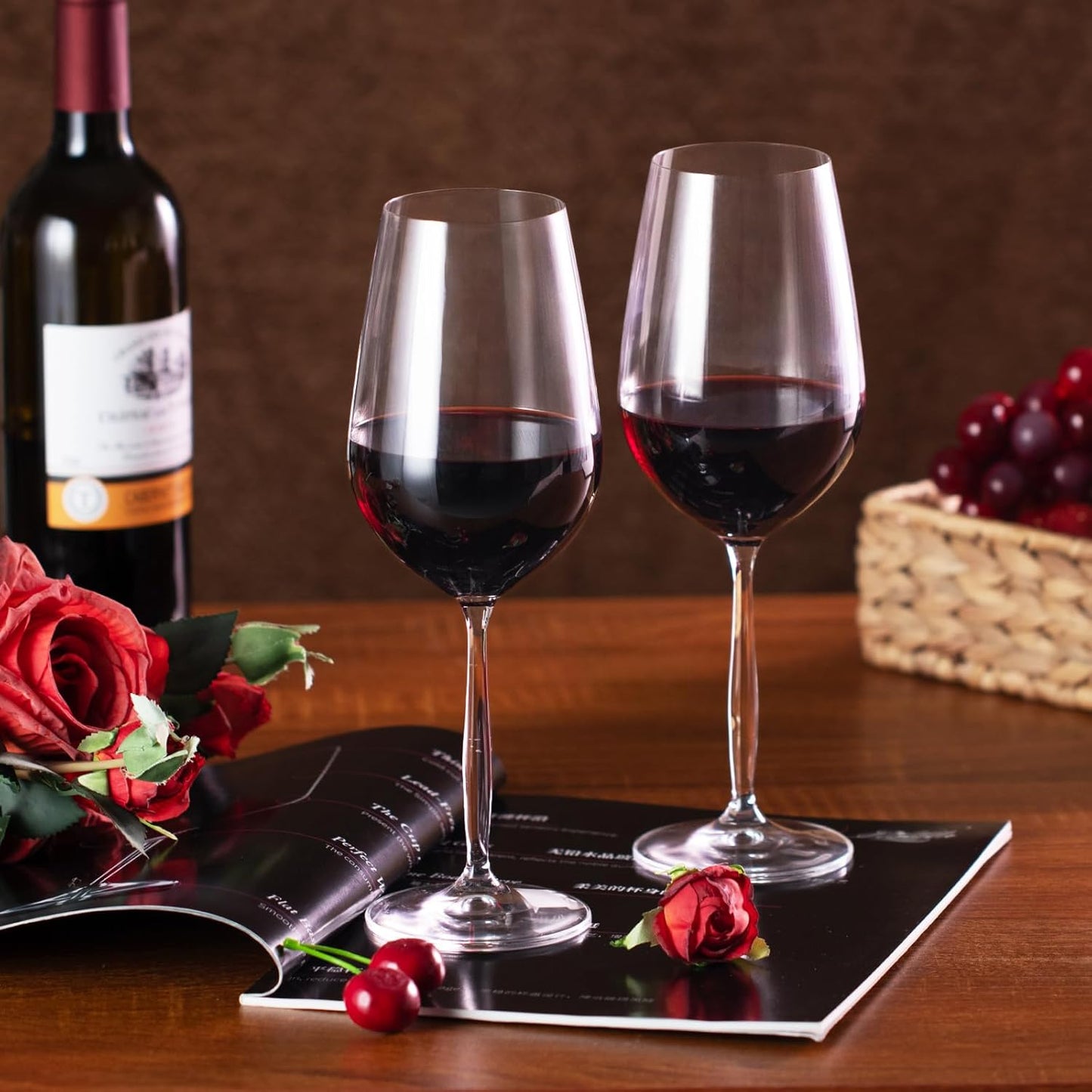 KAMMAK Wine Glasses Set of 2, 18.6 oz Hand Blown Crystal Bordeaux Wine Glasses, Thin Rim & Long Stem, Perfect for Red & White, Daily Use, Wedding Anniversary or Birthday Gift with Gift Box, Leggy