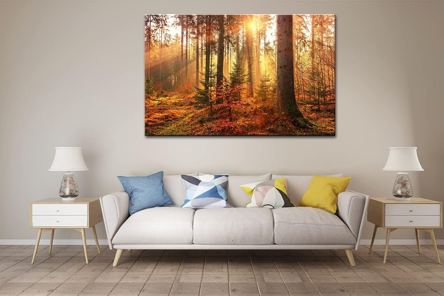 msspart Mystery Forest Light Wall Art, Nature Landscape Pictures Canvas Prints Wall Decor, Autumn Trees Paintings Hang for Office Bedroom, Bathroom, Living Room for Home Decoration - 24”x36”