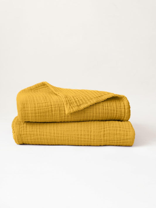 Muslin Bath Towels Pack of 2-32"x67" Inch Large Size, 100% Turkish Cotton, Thin, Soft, Quick-Dry, Lint-Free, Muslin Bathroom Towels (Mustard, Pack of 2 Bath Towels)