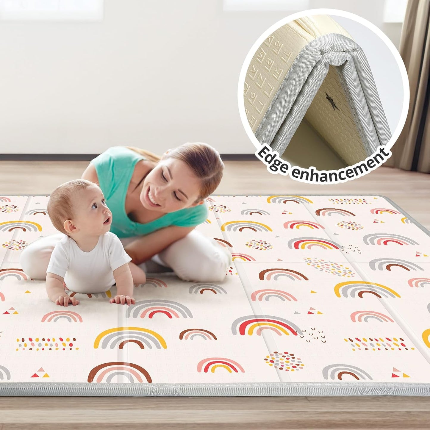 Baby Play Mat, Middle 59X59" Playmat for Playpen, 0.8 Inch Thick Foldable Baby Crawling Mat, Portable Playmat for Babies and Toddlers, Infants, Toddler, Kids