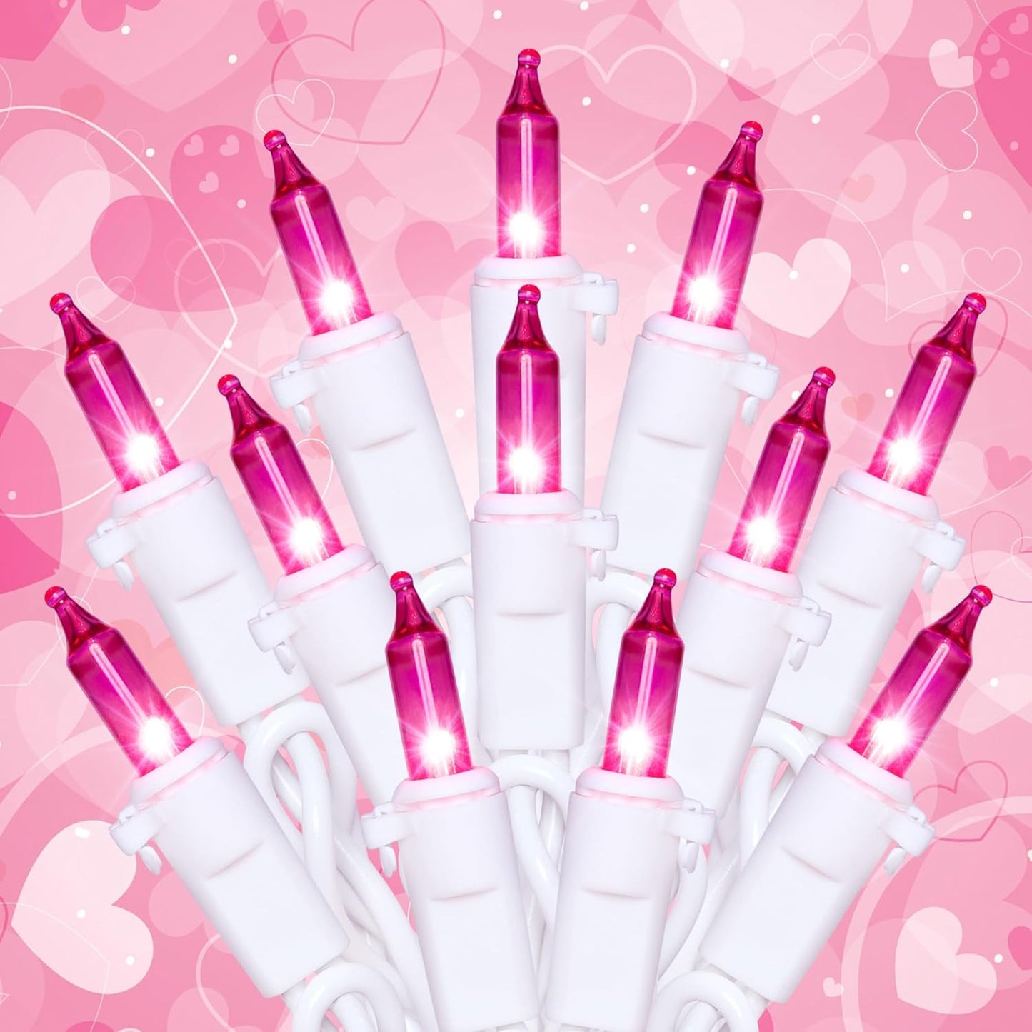 Hopolon Pink Mini Christmas Lights,2 Pack 13FT 50Count Fairy String Light Set,White Wire Incandescent Pink Valentines Day Lights Connectable for Indoor Outdoor Wedding Birthday Valentine’s Day Decor