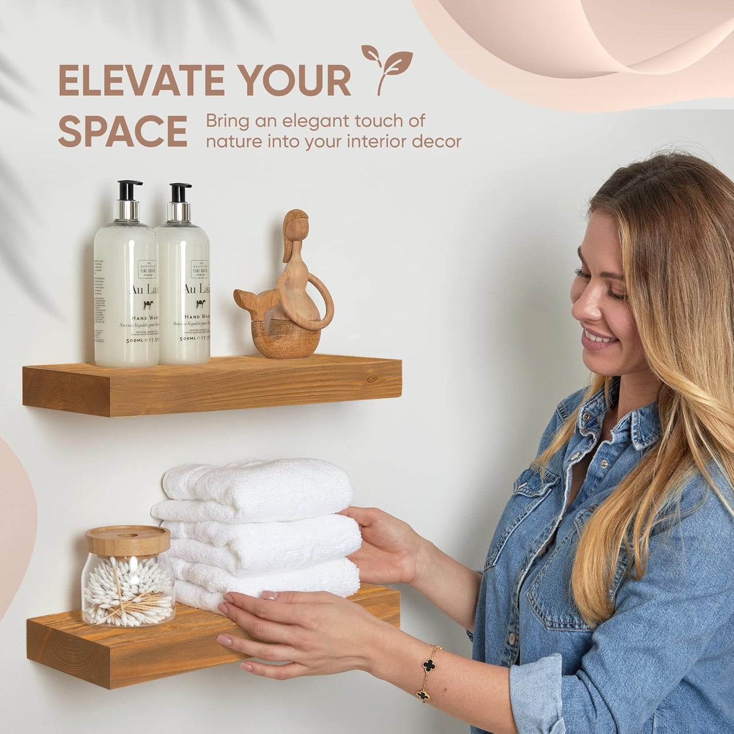 Homeforia 12 inch Golden Oak Floating Shelf, High End Solid Real Wood 12inch Small Floating Shelves for Wall Mounted, Oak Wooden 12in Floating Shelves, Heavy Duty Bracket, 12 X 6.5 X 1.75 in, Set of 4