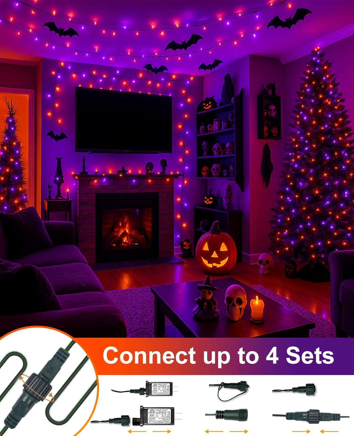 80FT 240 LED Halloween Lights Outdoor, Purple Orange String Lights for Outside with Waterproof 8 Modes, Green Wire Twinkle Tree Light for Indoor Bedroom Patio Garden Party Holiday Decorations