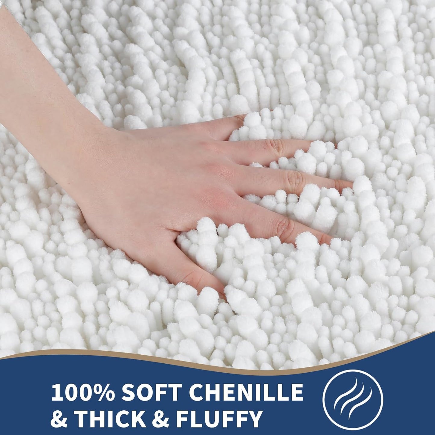 Yimobra Bathroom Rugs Sets 2 Piece - Quick Dry Extra Thick Luxury Chenille Bath Mat, Non Slip Super Absorbent for Tub Shower Sink, Machine Washable Shaggy Floor Mat, 32"x20"+24"x20" Inch, White