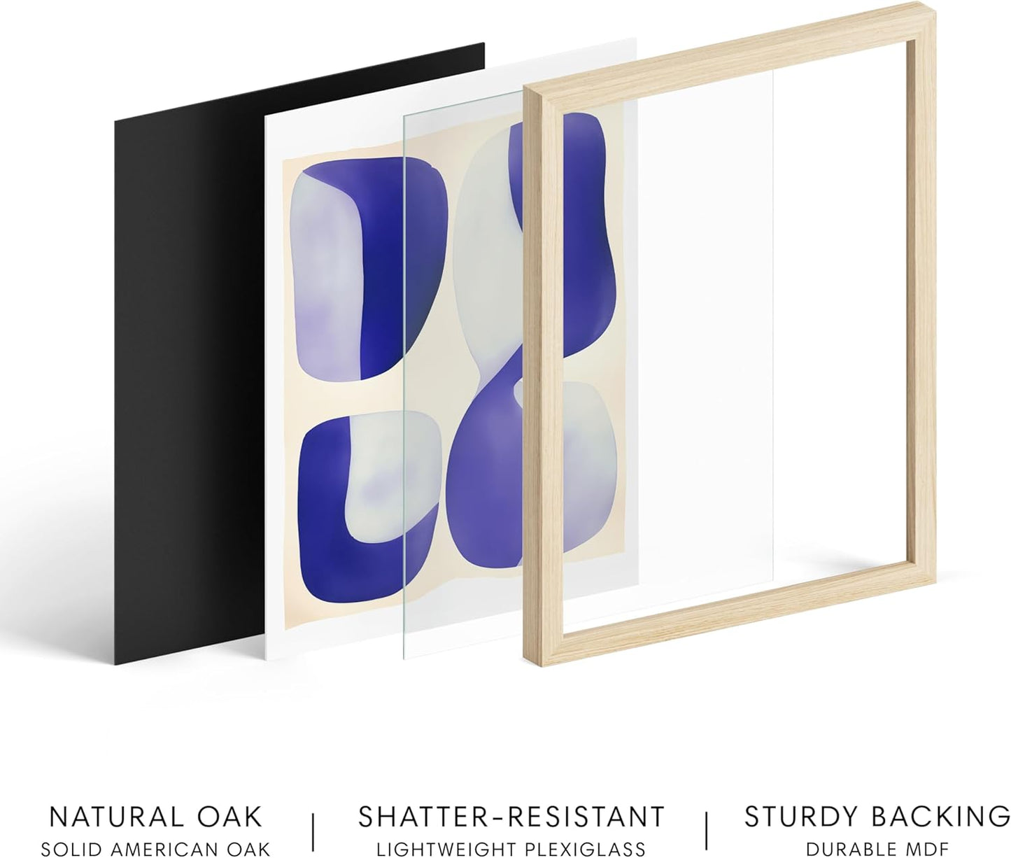 HAUS AND HUES Blue Tribal Shapes 2 Art Print with Natural Oak Frame 8x10