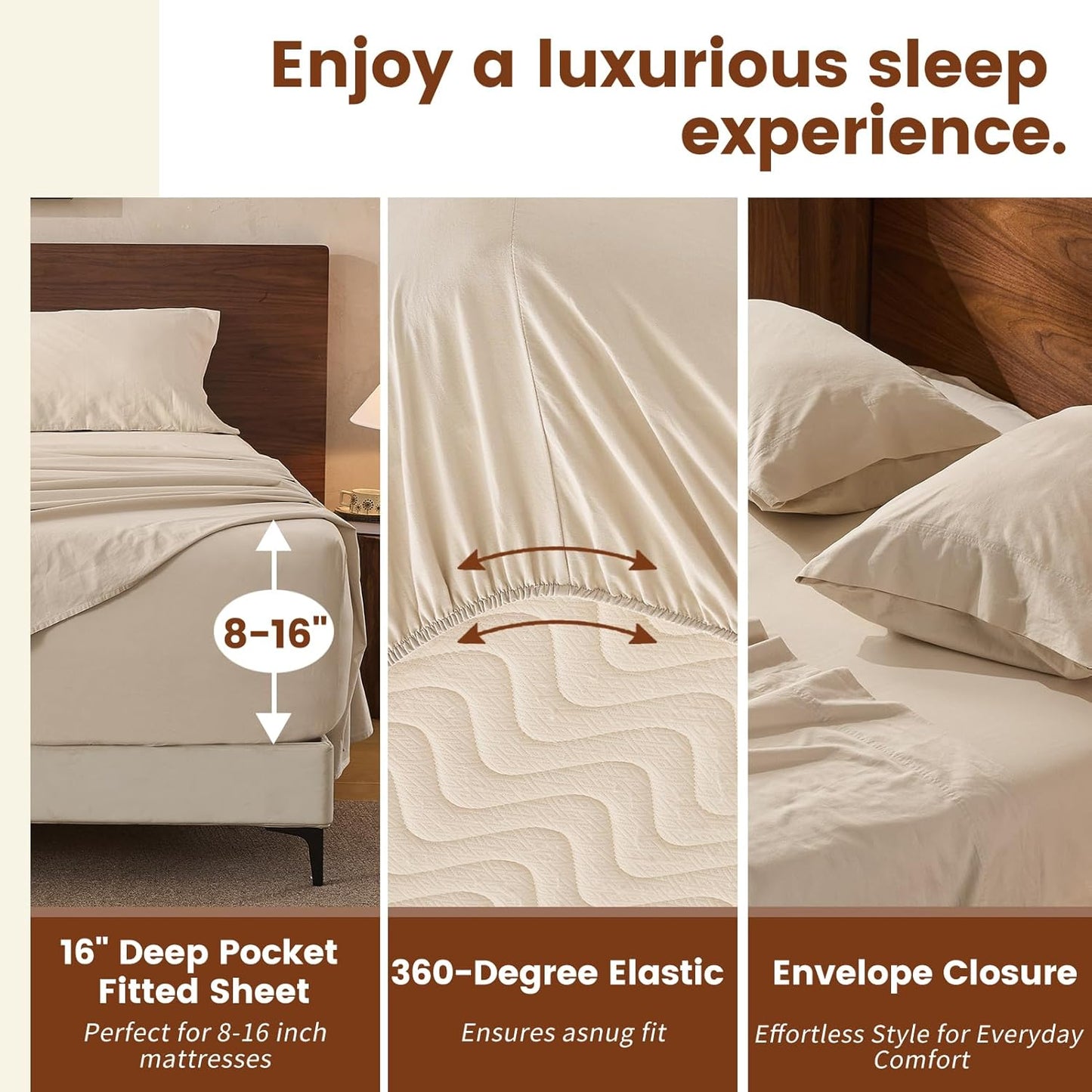 100% Linen Sheets King Size,Breathable & Durable 4-Piece Bed Flax Sheet Set,Soft All-Season Bedding for Hot Sleepers 16" Deep Pocket Oeko-TEX Certified,（King, Linen）