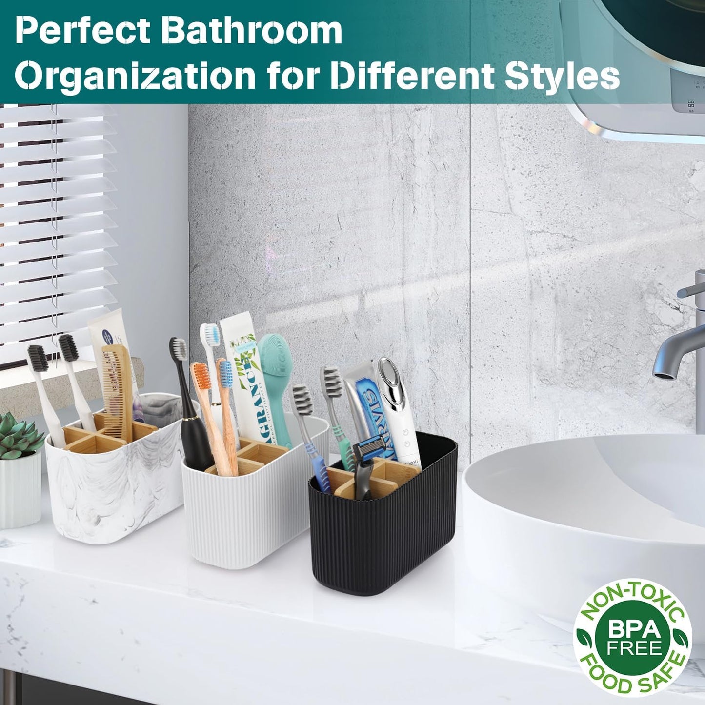 White Toothbrush Holder - Bamboo Toothbrush Holders for Bathrooms Electric Toothbrush Holder Organizer Kids Toothbrush Holders for Bathrooms Countertop