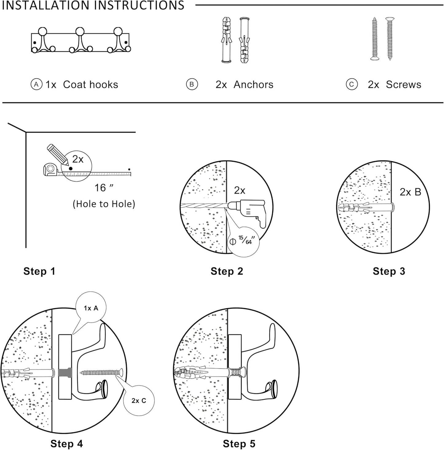 SKOLOO 17-Inch Light Brown Wood Coat Rack Wall Mount with 3 Triple Hooks - Ideal for Family Entrances, Classrooms, and Pet Supplies Storage - Perfect Coat Hooks for Wall