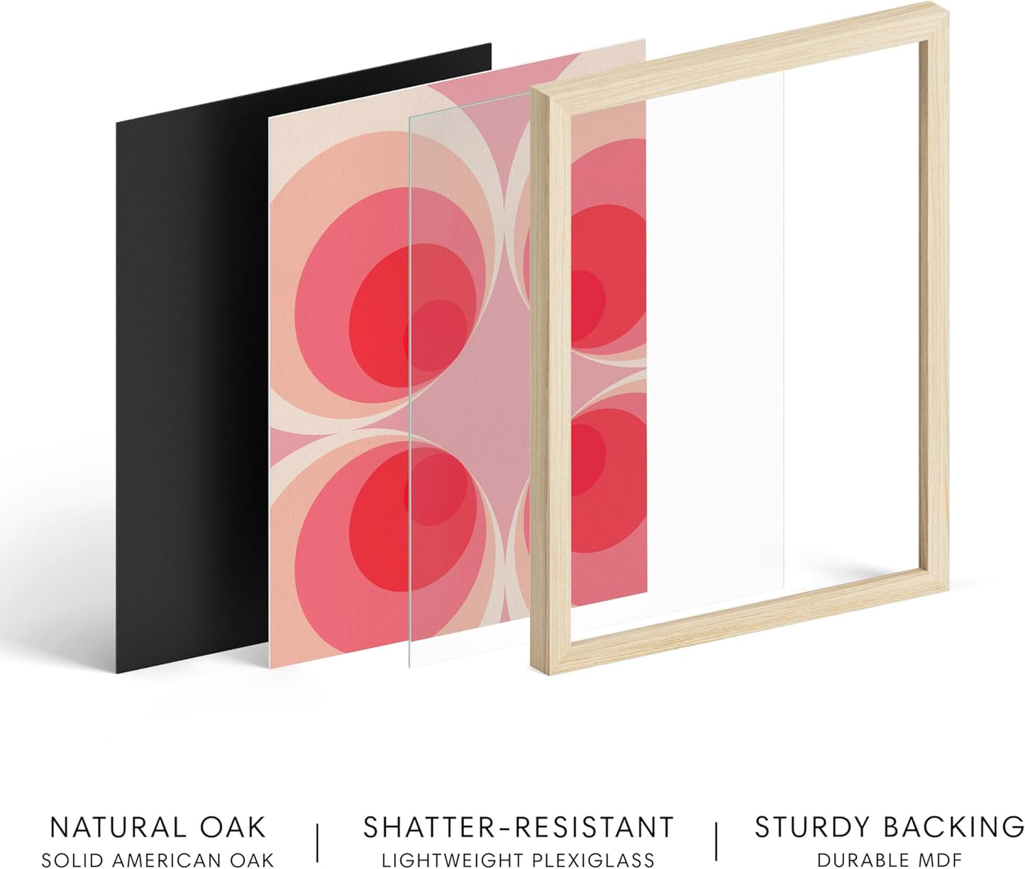 HAUS AND HUES Colorful Abstract Wall Art - Minimalist Retro Picture for Living Room Decor, Red and Pink Modern Wall Art Painting (Pink Mod, Beige Frame, 8x10)