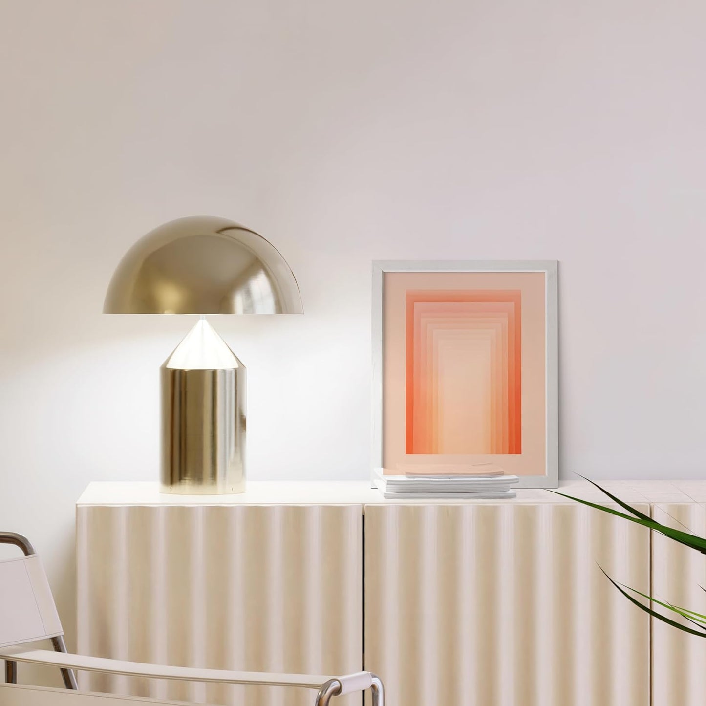 HAUS AND HUES Colorful Abstract Wall Art - Minimalist Retro Picture for Living Room Decor, Red and Pink Modern Wall Art Painting (Pink Geometric, White Frame, 8x10)