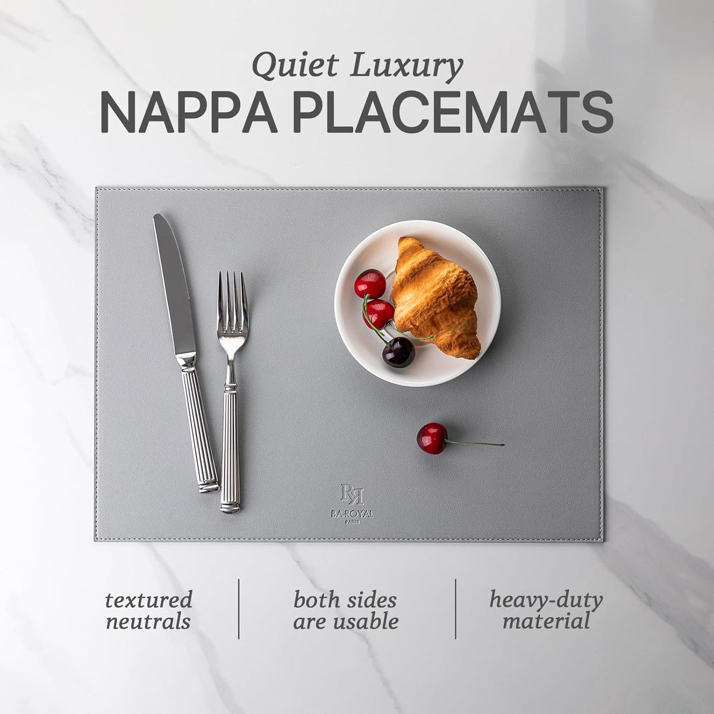 Faux Leather Placemats Set of 6 Vinyl Washable Wipeable Table Mats for Kitchen Dining Table Heat Resistant Waterproof Modern Indoor/Outdoor Placemats Non-Slip Easy Clean Place Mats (Gray)