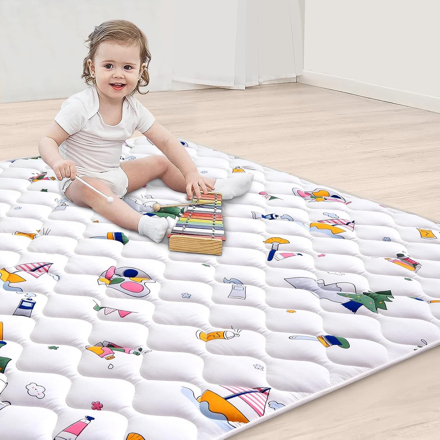 High-Density Foam Baby Play Mat, 47x47 Inches Thicken One-Piece Comfortable and Soft Playmat, Non Slip Machine Washable Floor Mat for Infants, Tapete para Bebes,Toddlers