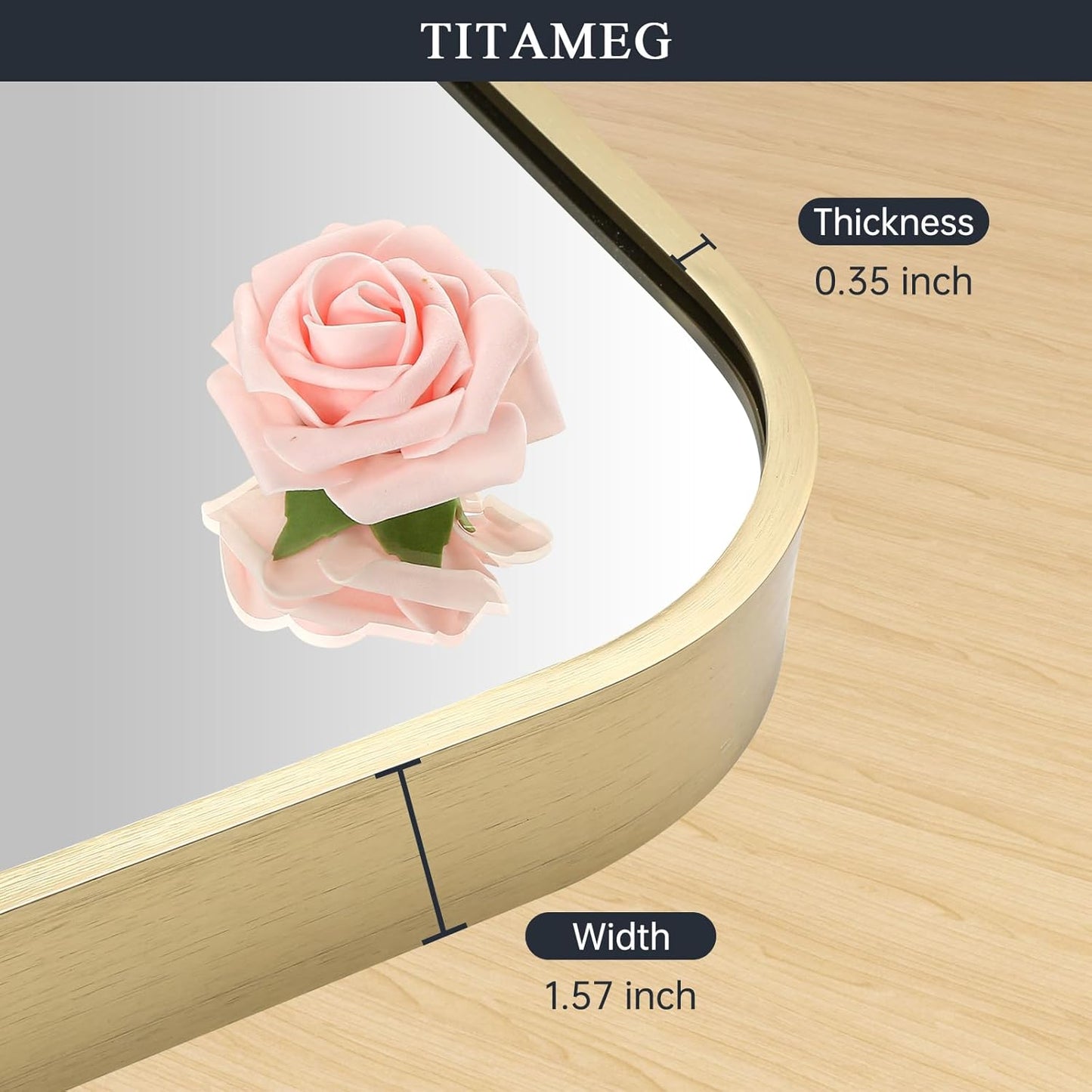 20x28 Inch Bathroom Mirror for Wall,Gold Framed Rectangle Mirror with Rounded Corner,Aluminum Alloy Framed Brushed Wall Mirror for Bedroom or Living Room,Vertical or Horizontal