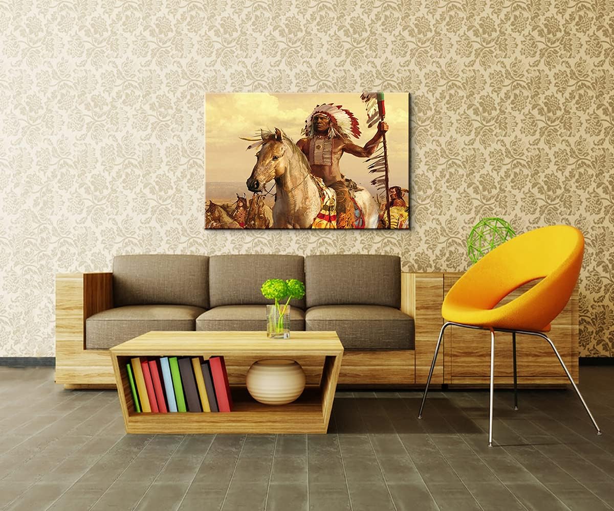 Indian Wall Decor - Native American Art Painting for Home Office (28''Hx40''W)