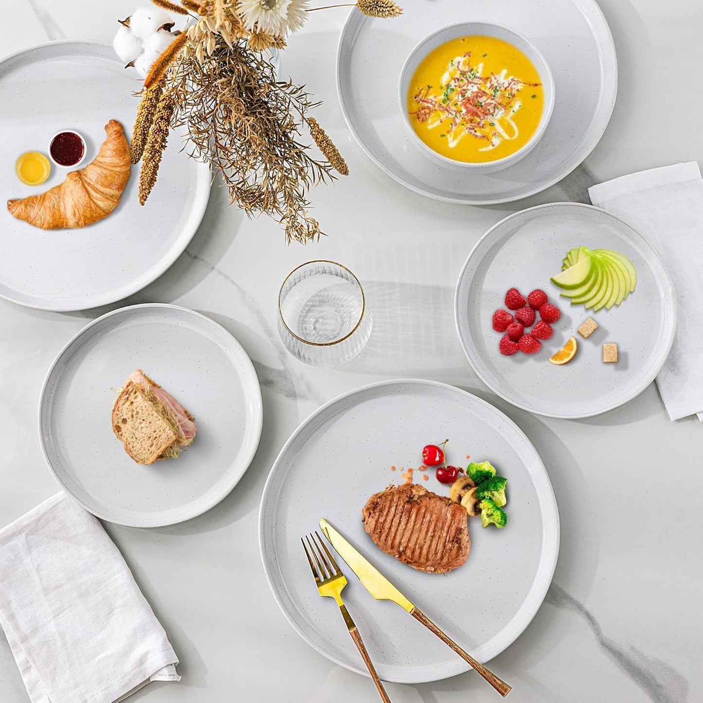 GBHOME Ceramic Dinnerware Sets for 6, 18pcs Stoneware Plates and Bowls Sets, Handmade Chip and Scratch Resistant Dishes Set, Dishwasher & Microwave Safe