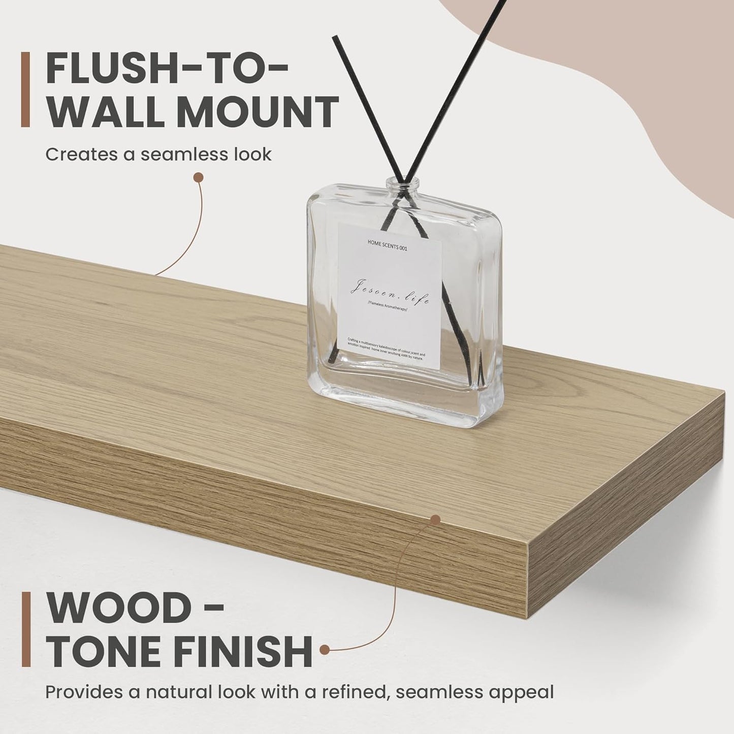 36 Inch Floating Shelves, 8 Inch Deep Floating Shelves for Wall, Hanging Shelf with Invisible Brackets, Deep Shelves for Bathroom, Bedroom, Living Room, Oak, Set of 2