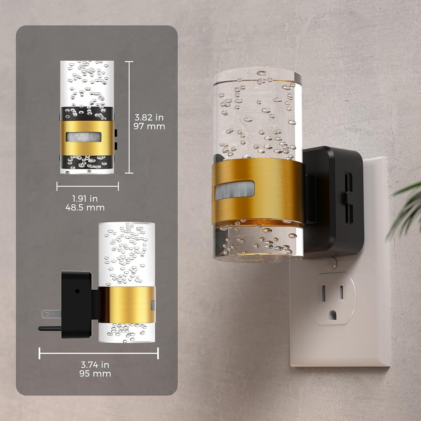 L LOHAS LED Motion Sensor Night Light,Dimmable Night Lights Plug into Wall, 2 Pack Acrylic Nightlight with 0-100 LM Adjustable Brightness, 3000K Plug in Night Light for Bathroom Hallway