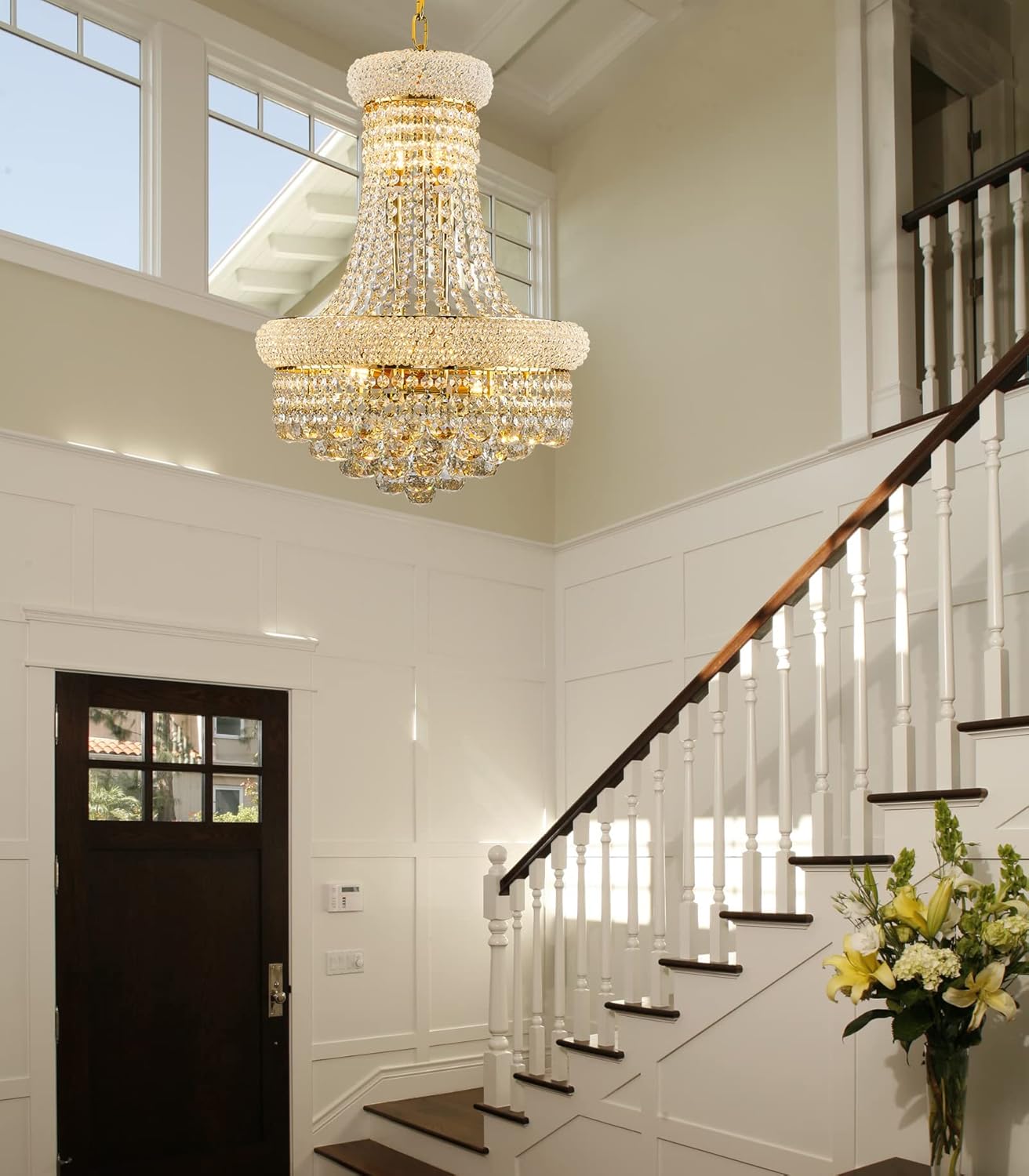 10 Lights Gold Finish Empire Crystal Chandelier Lighting for Dining Room Living Room Foyer Hallway Bedroom Entryway (Dia 18'')
