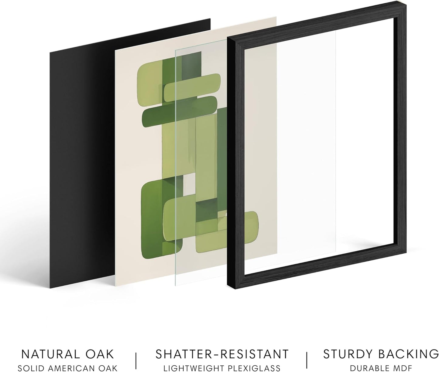 HAUS AND HUES Modern Abstract Wall Art - Blue and Green Living Room Art, Modern Artwork for Walls, Minimalist Picture for Living Room(Green Geometric, Black Frame, 12x16)