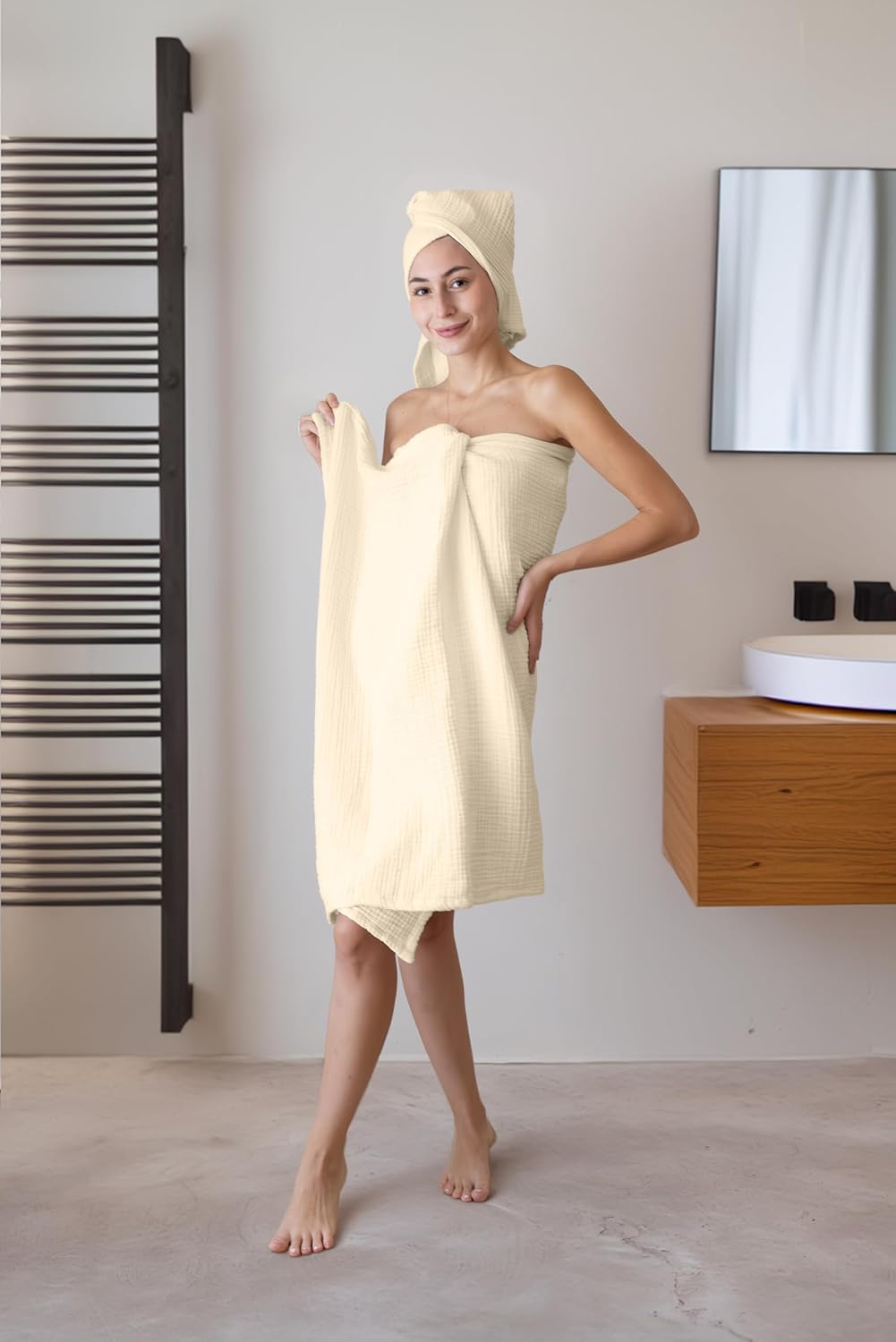 Muslin Bath Towels Pack of 2-32"x67" Inch Large Size, 100% Turkish Cotton, Thin, Soft, Quick-Dry, Lint-Free, Muslin Bathroom Towels (Natural, Pack of 2 Bath Towels)