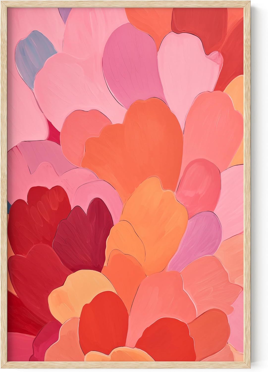 HAUS AND HUES Colorful Abstract Wall Art - Minimalist Retro Picture for Living Room Decor, Red and Pink Modern Wall Art Painting (Petals 1, Beige Frame, 24x36)