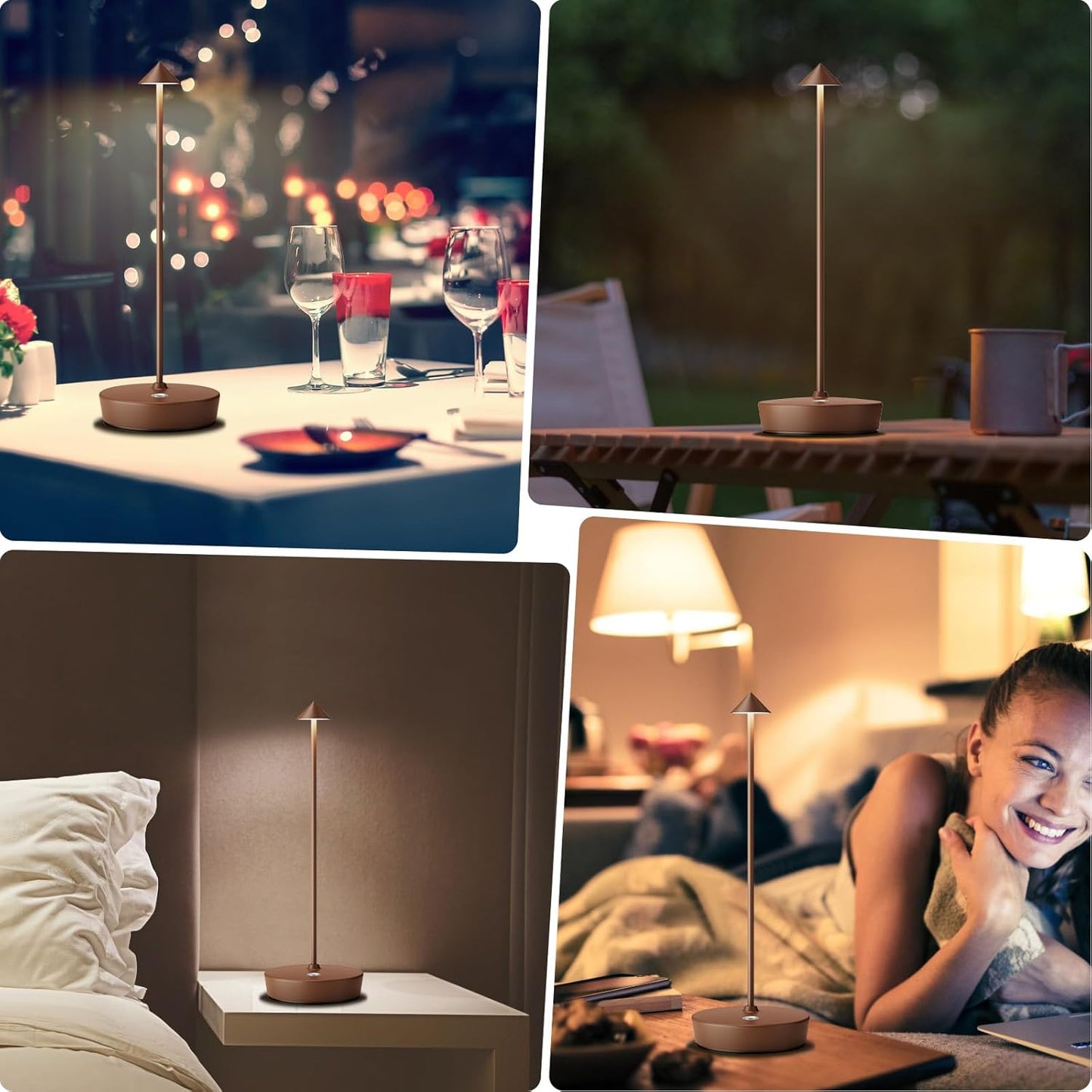 2Pack Rechargeable Cordless Table Lamp, Portable Powered LED Battery 6000mAh Metal USB Desk Lamp, 3 Levels Brightness Light for Restaurants Outdoor (2pack Coffee)