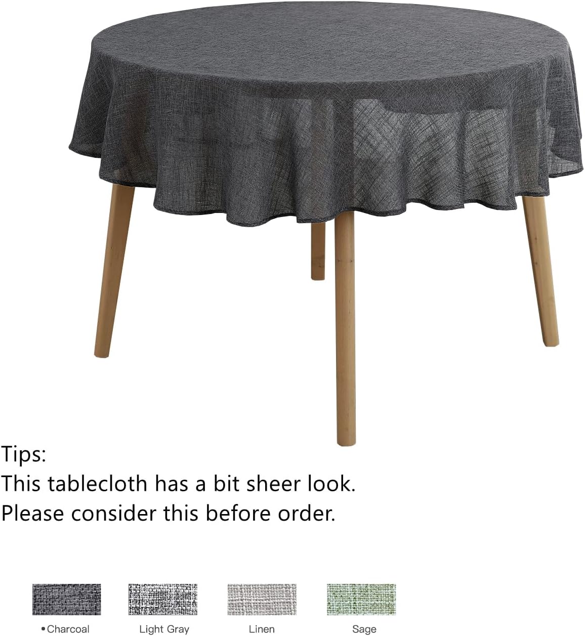 maxmill Flaxy Faux Linen Tablecloth with 2-Tone Slubby Texture Wrinkle Resistant Anti-Shrink Soft Table Cloth for Kitchen Dining Restaurant Tabletop for Event Holiday Dinner Round 70 Inch Charcoal