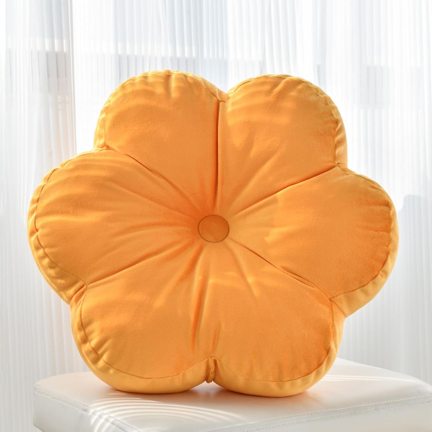 Xuyier Flower Pillow, Flower Shaped Pillow with Velvet for Couch Bed Chair Sofa, Home Decor Floor Seating Cushion Cute Throw Pillows for Living Room Bedroom (15 Inches, Ginger Yellow)