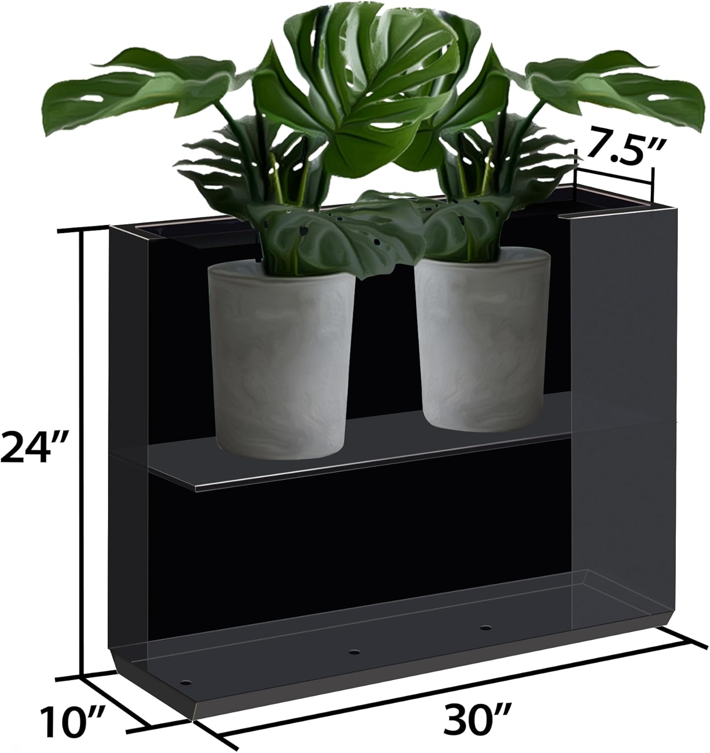 Wallowa Metallic Heavy Outdoor Planter Box, Span Planter, Long and Tall Divider, 30Lx10Wx24H, Black with Gold Rim, 30.8 Pounds