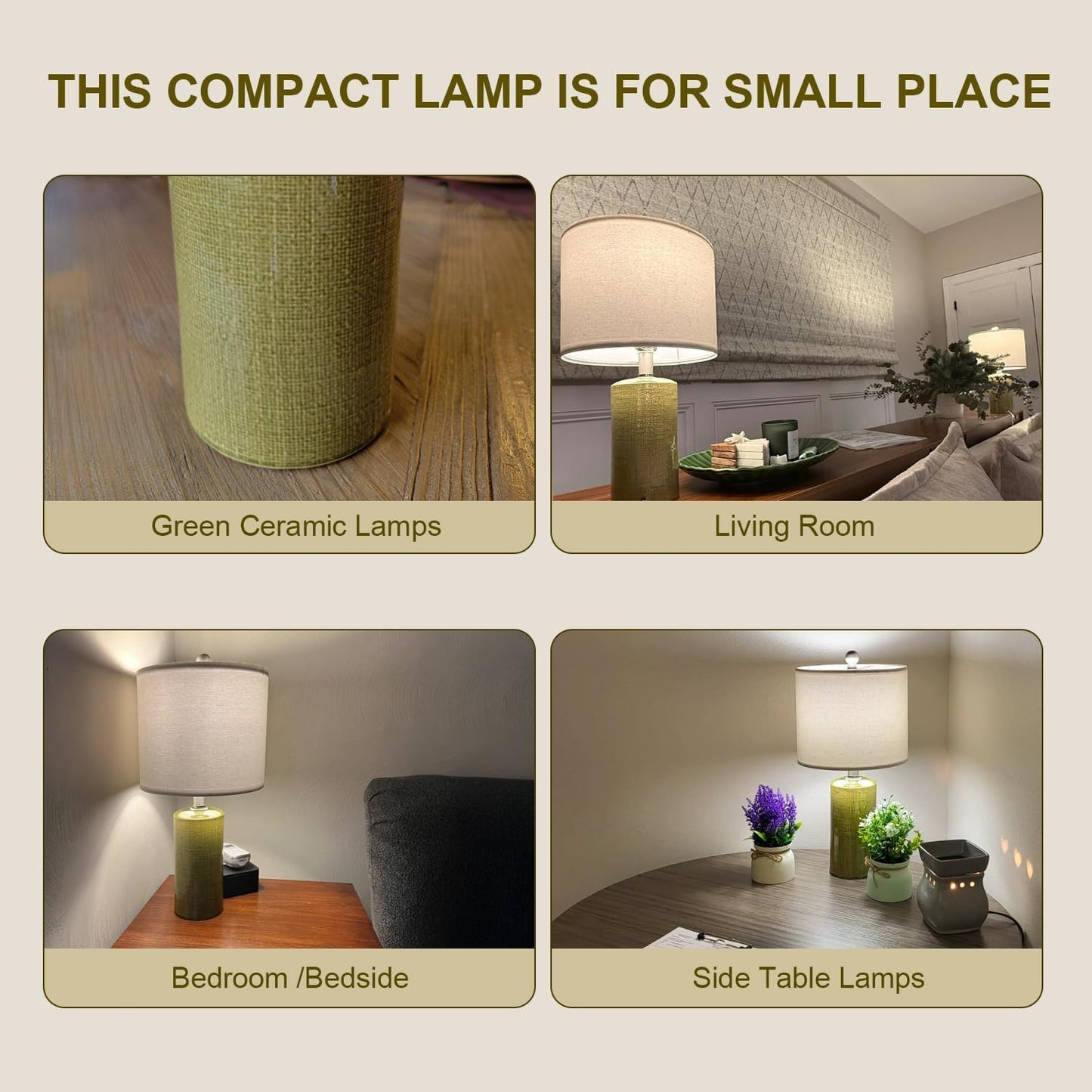 20.25" Small Single Table Lamp for Bedroom Modern Ceramic Nightstand Lamp Farmhouse Bedside Lamp Boho Living Room End Side Table Lamp, Green