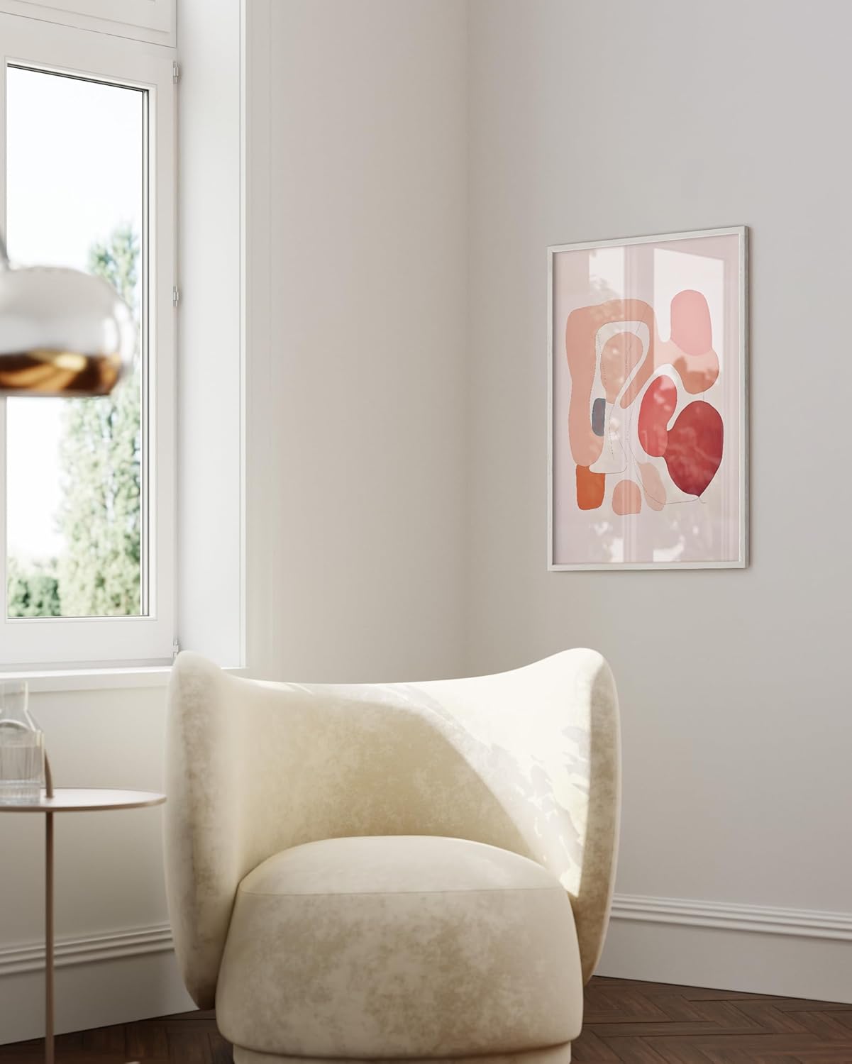 HAUS AND HUES Colorful Abstract Wall Art - Minimalist Retro Picture for Living Room Decor, Red and Pink Modern Wall Art Painting (Pink Abstract Shapes, White Frame, 24x36)