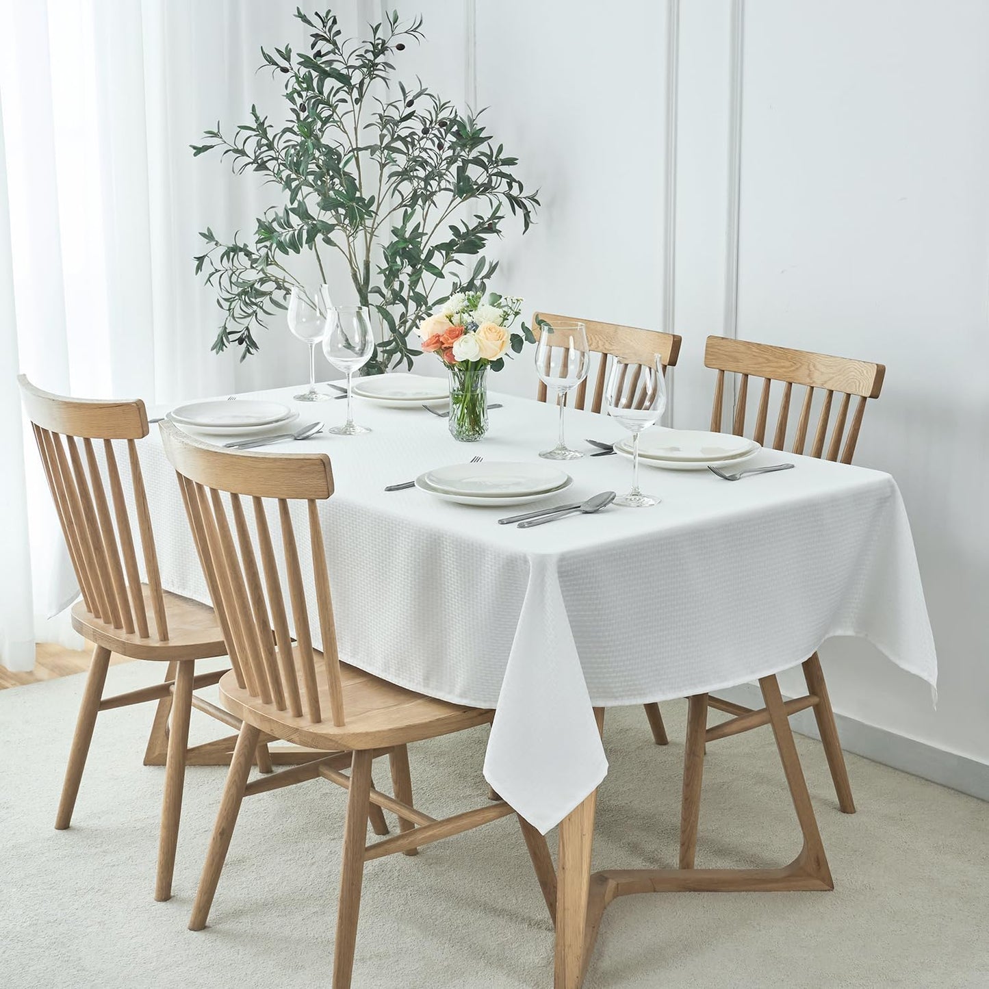 maxmill Tablecloth Weaved Texture Stain Resistant Waterproof, Wrinkle Resistant Washable Table Cloth, Fabric Table Cover for Dining Room, Indoor Outdoor Use, Rectangle 70 x 120 Inch, White