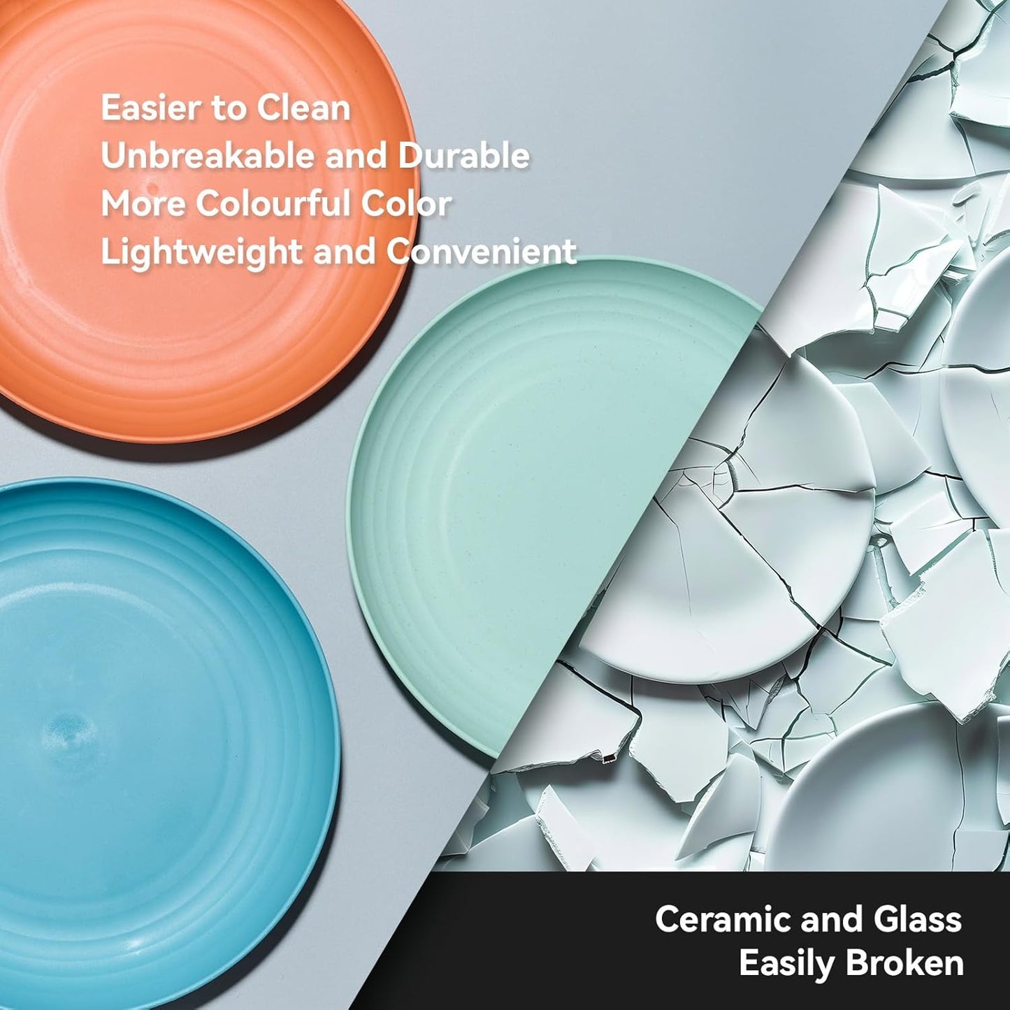 10 inch Deep Dinner Plates Set of 8 Wheat Straw Plates, Unbreakable Dinner Dishes Alternative for Plastic Microwave and Dishwasher Safe for Kitchen with 4 Colors Classic Bright