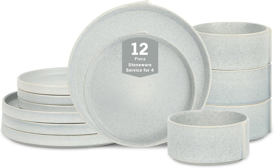 Stone Lain Bao 12-Piece Dinnerware Set Stoneware, Blue-Grey