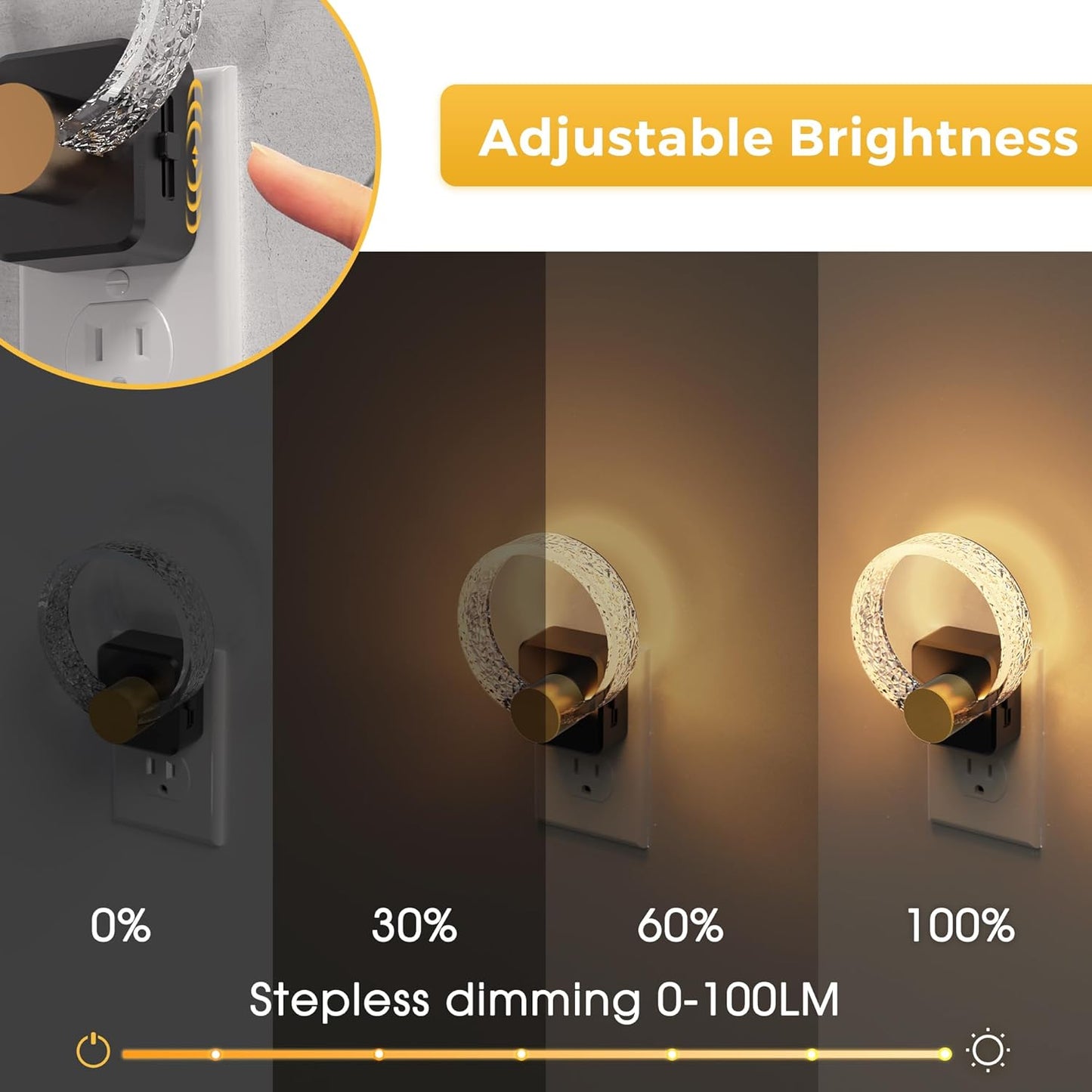 L LOHAS LED Night Lights Plug into Wall, 2 Pack Plug in Night Lights with Light Sensor, 3000K Soft White, 0-100LM Brightness Adjustable, Acrylic Nightlight for Bathroom Bedroom Hallway