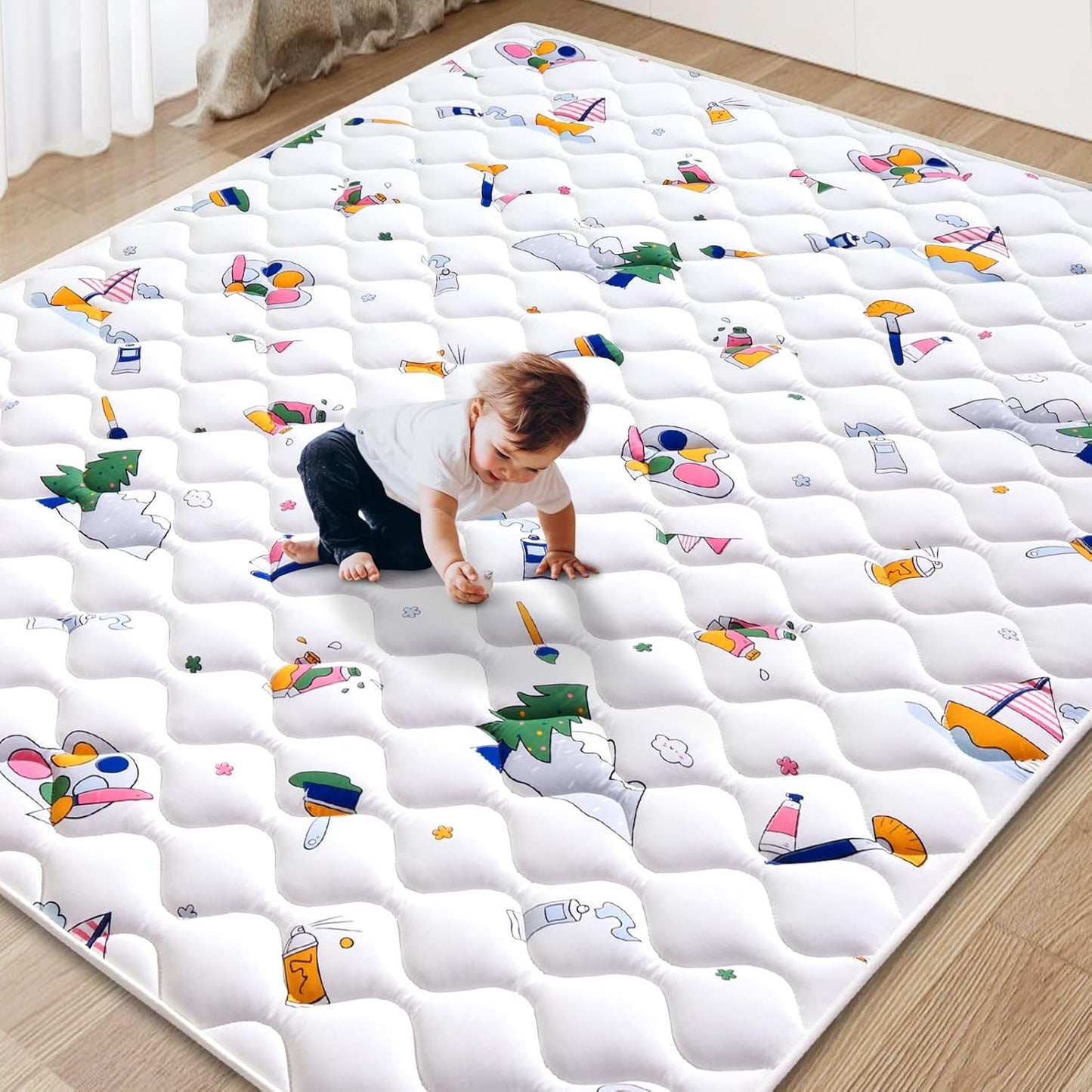 Baby Play Mat - 65" X 50",Premium Thicker Foam One-Piece Crawling Mat, Machine Washable, Extra Large Anti-Slip Activity Playmat for Babies, Toddlers1