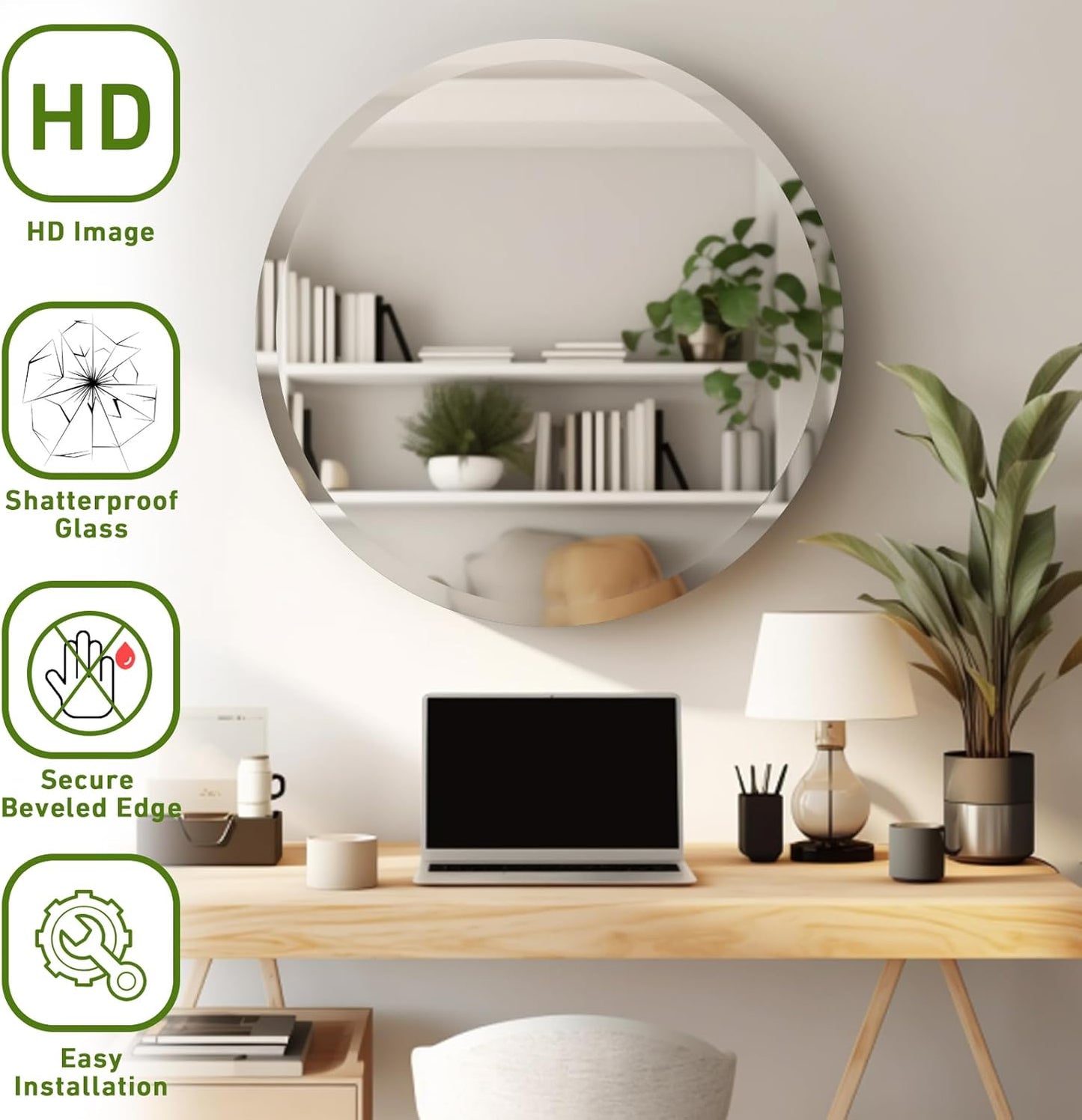 FARMER Frameless Round Mirror, 28 inch Circle Mirror with 1" Beveled Edge, Beveled Bathroom Mirror for Wall, Vanity, Bedroom, Living Room