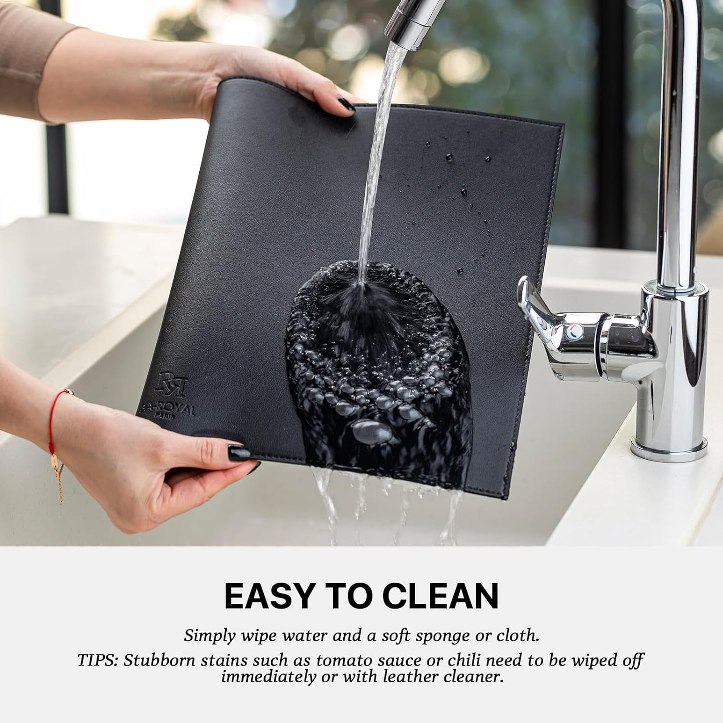 Faux Leather Placemats Set of 8 Vinyl Washable Wipeable Table Mats for Kitchen Dining Table Heat Resistant Waterproof Modern Indoor/Outdoor Placemats Non-Slip Easy Clean Place Mats (Black)