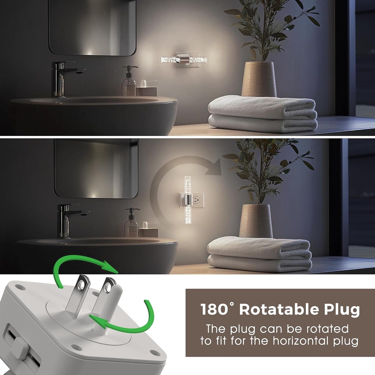 L LOHAS LED Bright Night Light, Night Lights Plug into Wall, 180° Rotating, Auto Light Sensor, Daylight White 5000K, Dimmable Nightlights for Bedroom Bathroom Hallway, 1 Pack