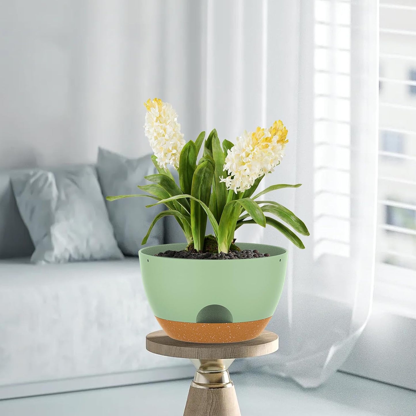 10 Inch Hanging Baskets 2 PC with Chains, Self-Watering Hanging Planters for Indoor Outdoor Plants, Plastic Hanging Flower Pots,Green Brown