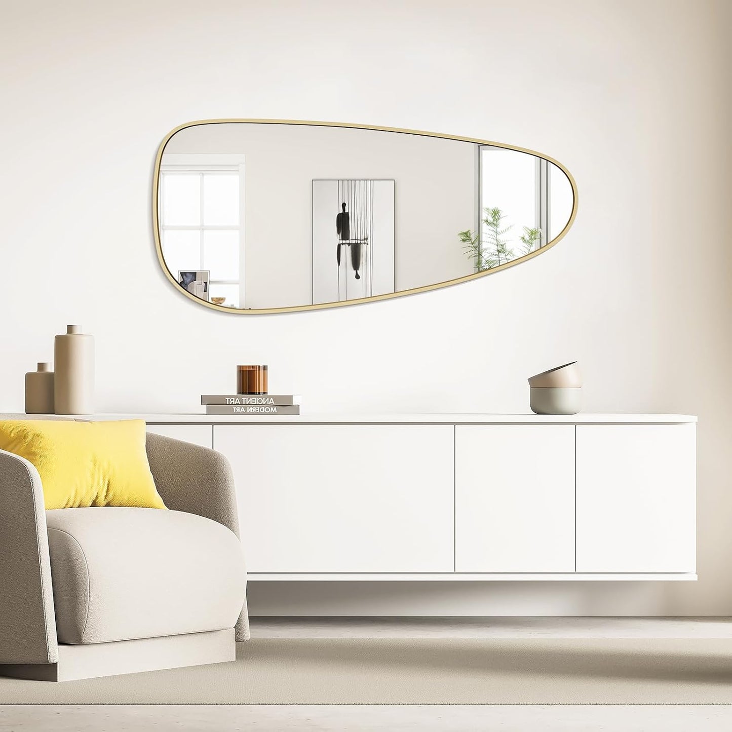 WallBeyond Asymmetrical Mirror, Irregular Wall Mirror, Wall Mirrors Decorative for Bedroom Living Room entryway Hall, Wall Mirror for mid Century Modern Decor 48" H x 22" W, Gold