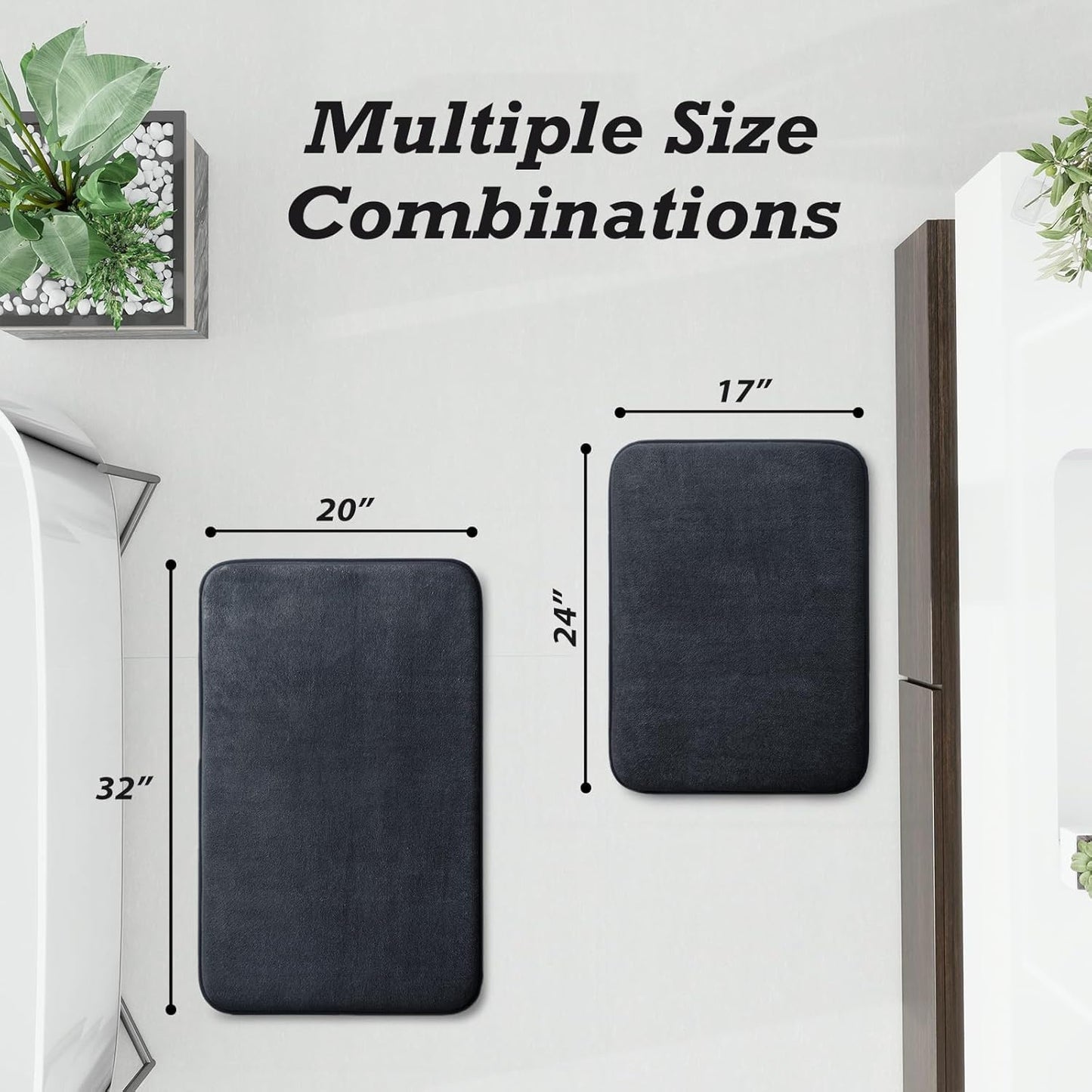 HUXMEYSON Bathroom Rugs Sets 2 Piece, Non-Slip & Quick Dry Bath Mat Set, Ultra Soft Velvet Bath Rugs for Bathroom, Toilet and Shower Floor, Dark Grey