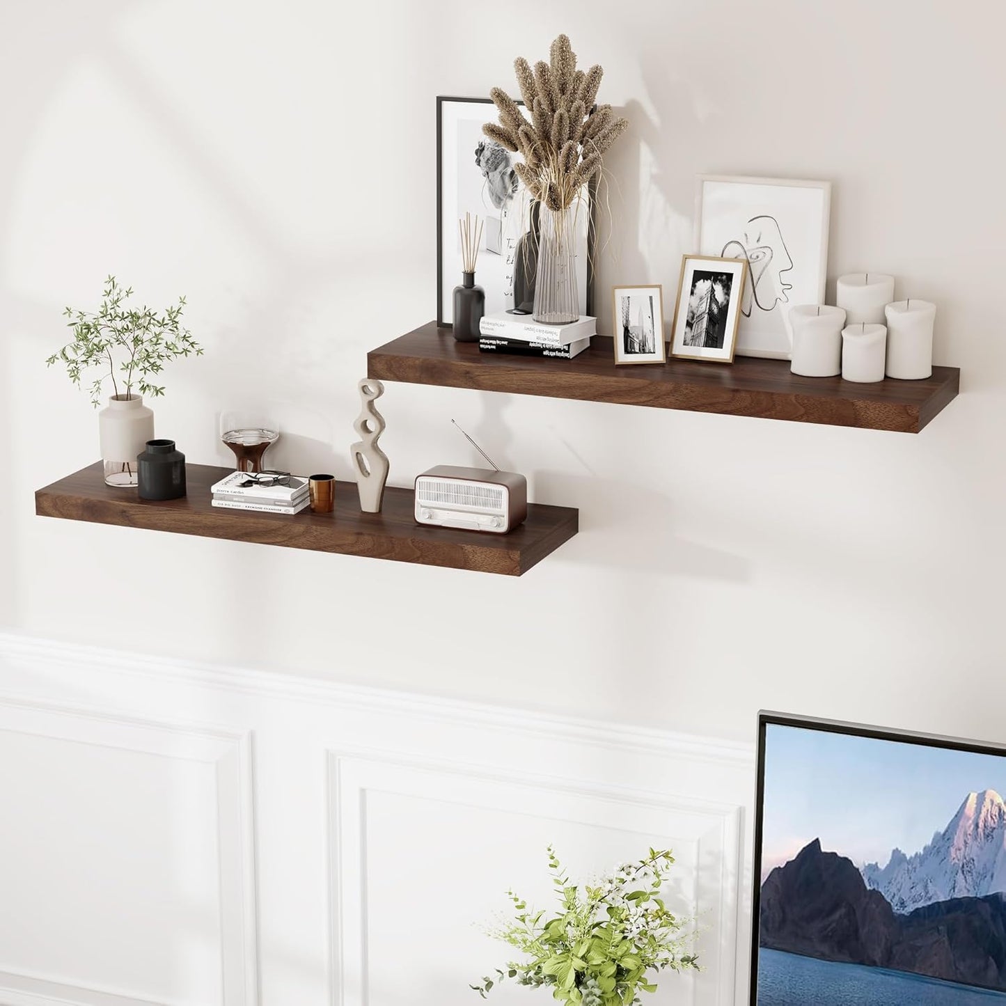 Fun Memories 36x9.3 Floating Shelves for Wall, Wood Floating Shelf 36 Inch Long, Large Deep Wall Shelves for Home Decor & Storage, Rustic Deep Shelf for Living Room, Bedroom, Kitchen, Walnut Color